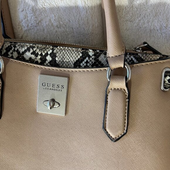 Beige Leather Guess Snakeskin Marysville Tote - Picture 8 of 15